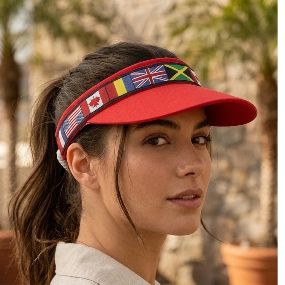 Visor Versa Red Cotton‎ Sun Visor International Flags Interchangeable Band
